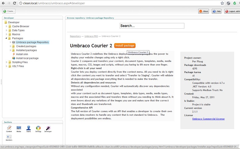 Courier License Umbraco